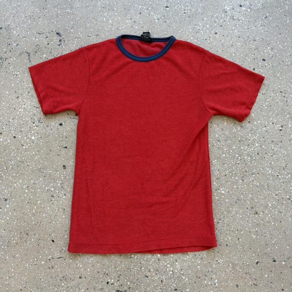 Vintage 70s Permanent Press Red Terry Cloth Blank Ringer